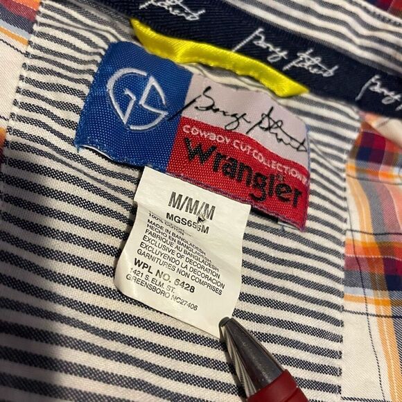 Wrangler GEORGE STRAIT Cowboy Cut Mens Button Down pocket Shirt White Orange M - Picture 3 of 5